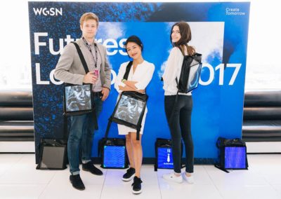 Fay Campbell Events -WGSN-Futures-London-May-17-3-people-posing-with-bags-compressor