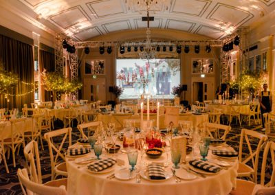 Fay-Campbell-Events-dining-area-with-screen-of-mamma-mia